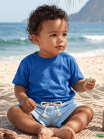 Conjunto Bebê Menino Verão Camiseta Azul Royal e Short Linho Azul