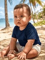 Conjunto Bebê Menino Verão Camiseta Algodão 100% + Short Linho Azul Marinho/Off-White