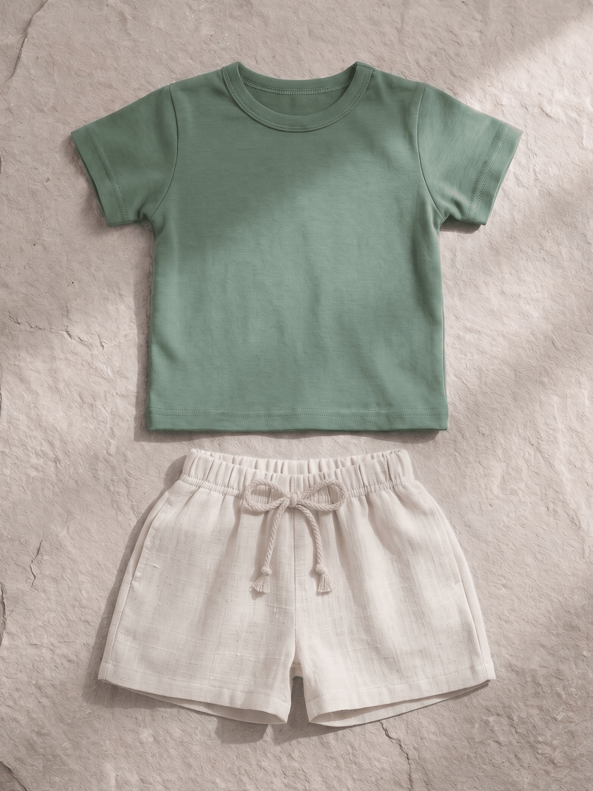 Conjunto Bebê Menino Verão Camiseta Algodão 100% + Short Linho Pistache/Off-White (0-4)
