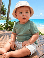Conjunto Bebê Menino Verão Camiseta Algodão 100% + Short Linho Pistache/Off-White (0-4)