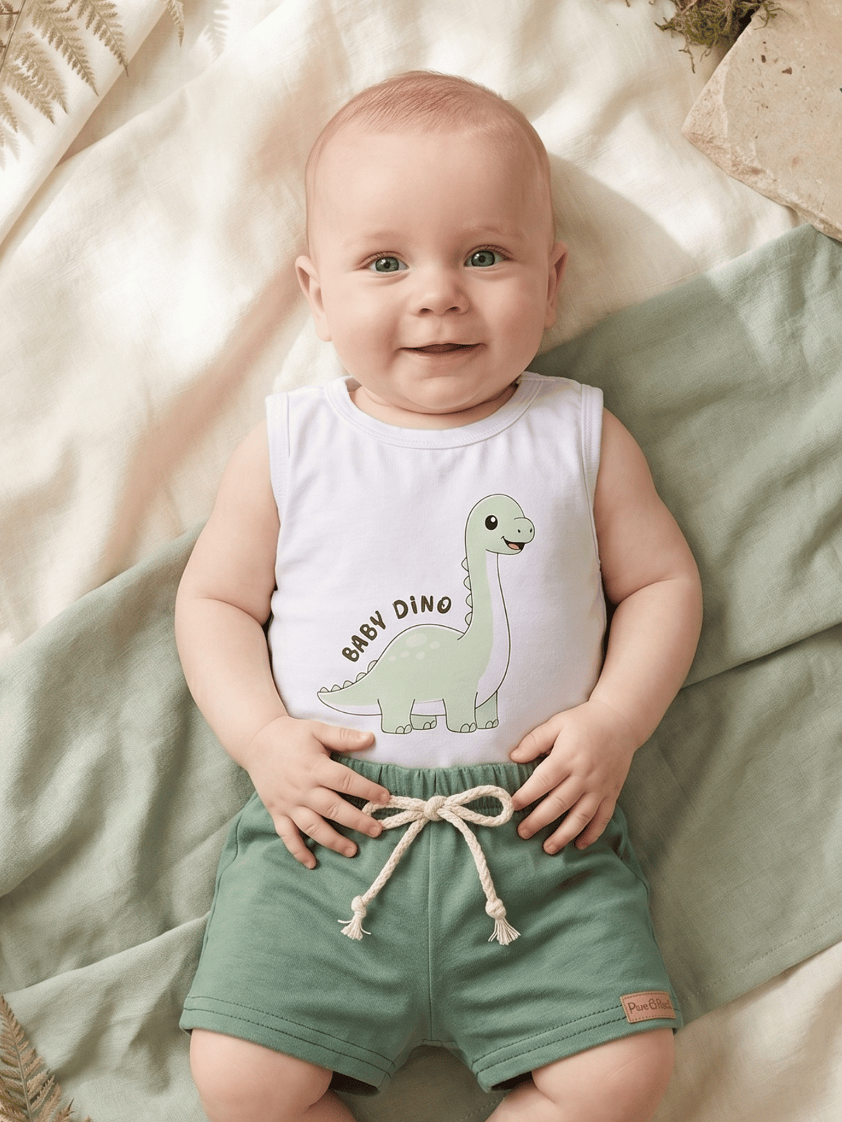 Conjunto Bebê Menino Dinossauro com Body Regata e Short 100% Algodão