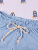 Conjunto Bebê Menino Foguete Body Regata Cavada e Short Azul 100% Algodão