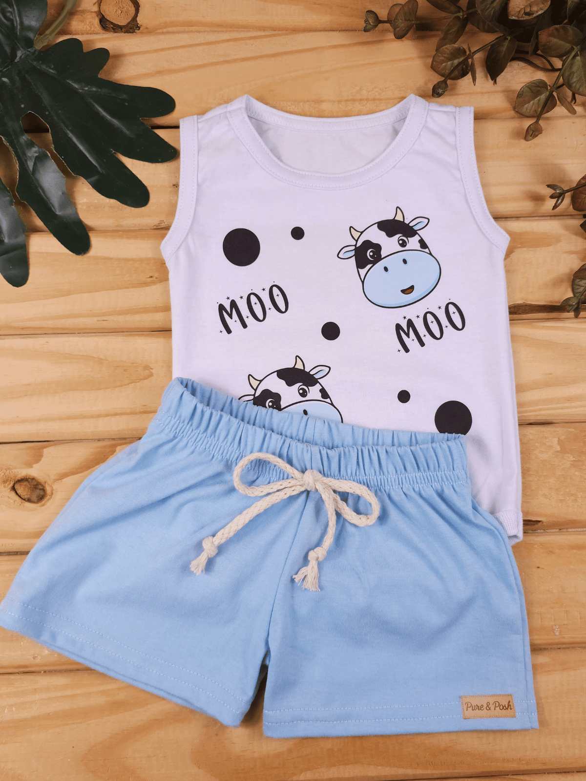 Conjunto Bebê Menino Body Regata Vaquinha com Short de Malha 100% Algodão