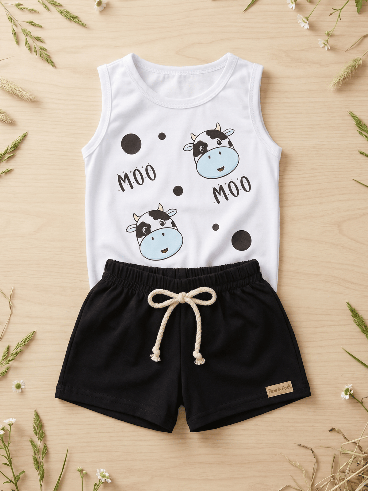 Conjunto Bebê Menino Body Regata Vaquinha com Short de Malha 100% Algodão