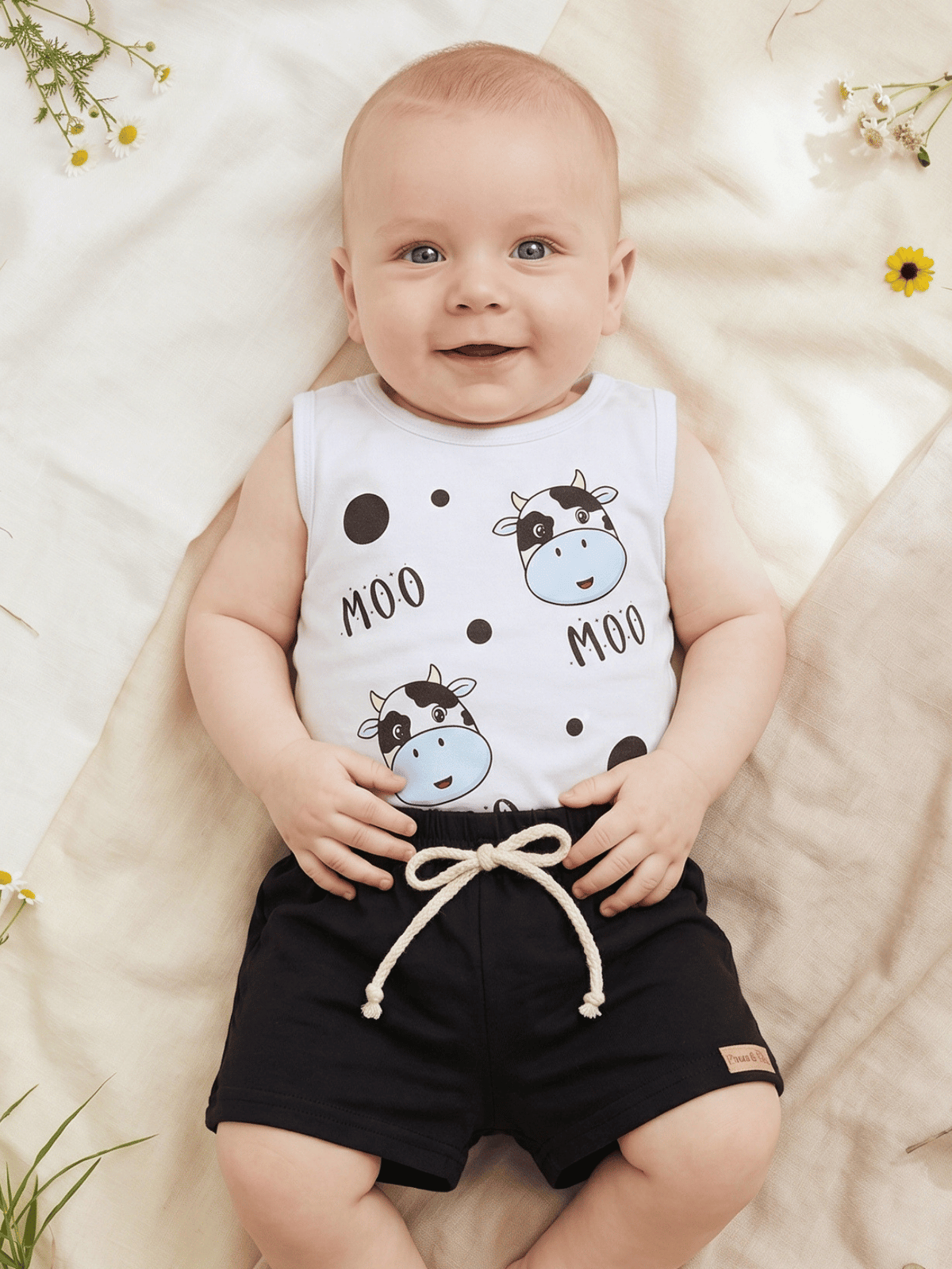 Conjunto Bebê Menino Body Regata Vaquinha com Short de Malha 100% Algodão