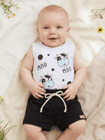 Conjunto Bebê Menino Body Regata Vaquinha com Short de Malha 100% Algodão