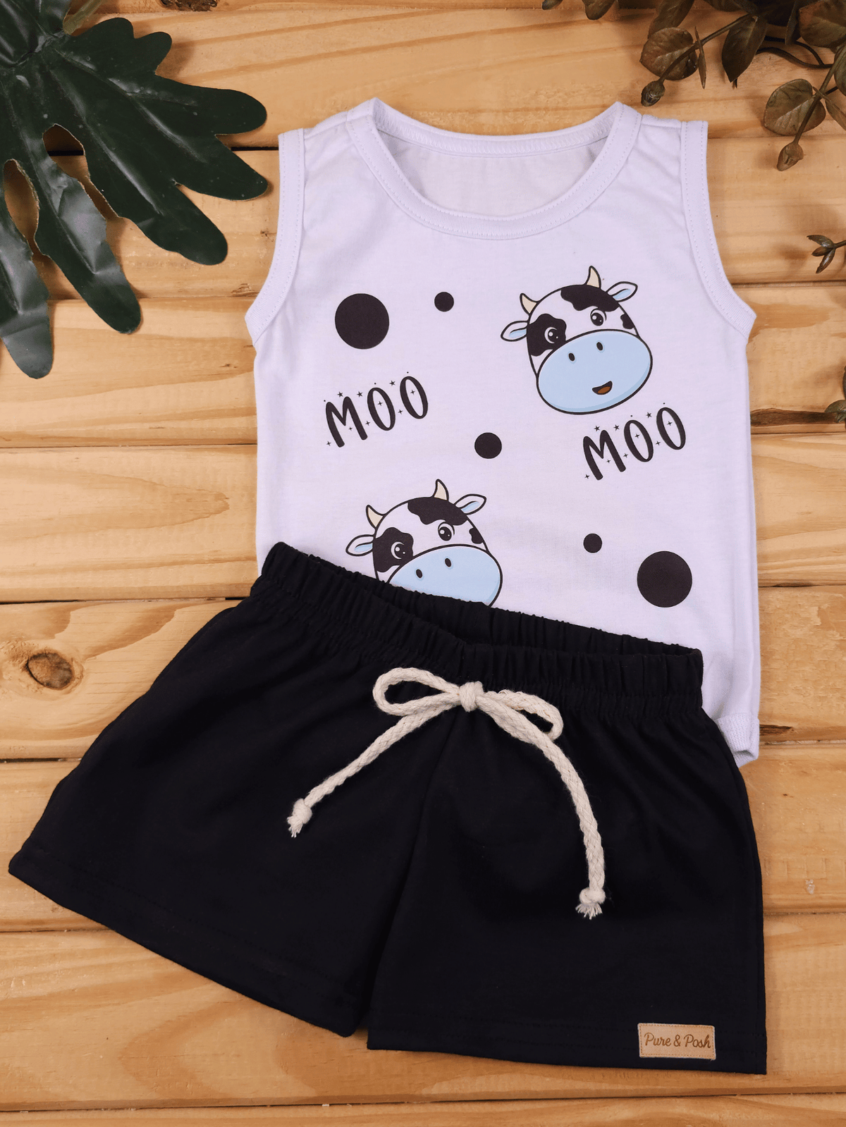 Conjunto Bebê Menino Body Regata Vaquinha com Short de Malha 100% Algodão
