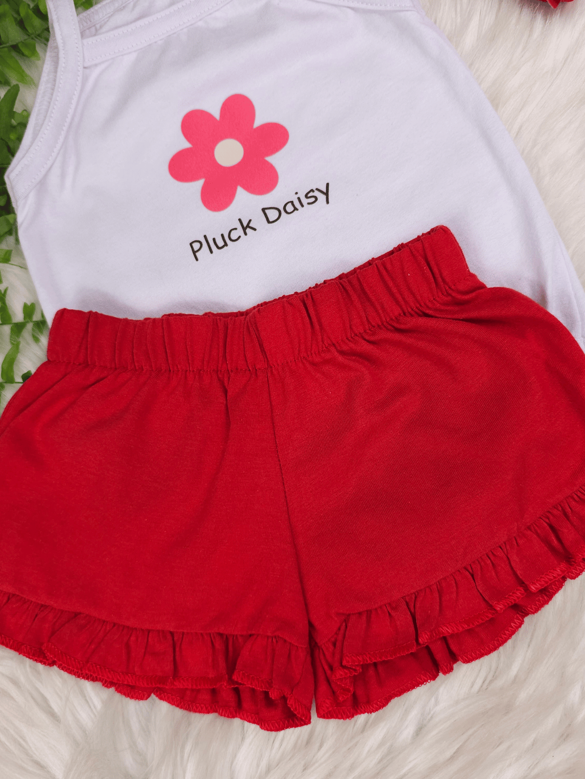 Conjunto Infantil Bebê Menina Floral com Short Babadinho Vermelho