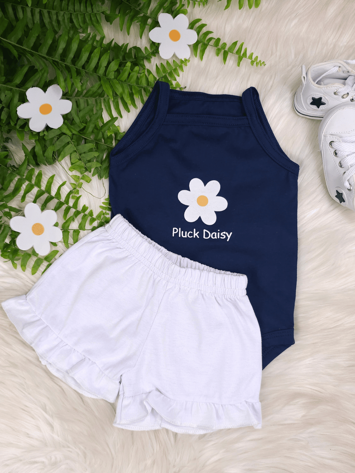 Conjunto Infantil Bebê Menina Floral com Short Babadinho Branco