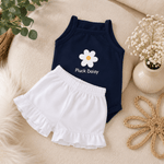 Conjunto Infantil Bebê Menina Floral com Short Babadinho Branco