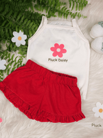 Conjunto Infantil Bebê Menina Floral com Short Babadinho Vermelho