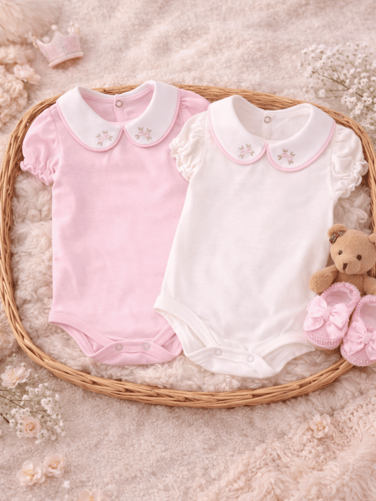 Kit 2 Body Bebê Menina Verão Manga Bufante Bordado Rococó