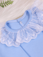 Body Bebê Menina Azul Manga Longa com Gola Rendada Delicado 100% Algodão