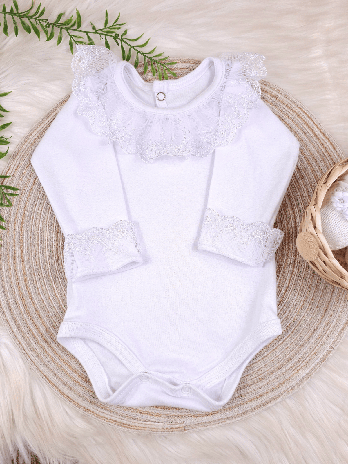 Saída de Maternidade Body Bebê Menina Branco com Gola Rendada Delicado 100% Algodão