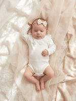 Body Infantil Menina Off-White Gola Rendada 100 Algodão Manga Longa RN ao G