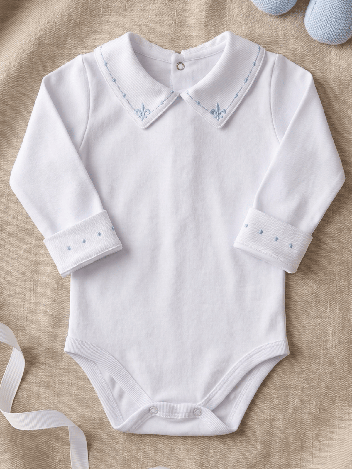 Body Bebê Menino Saída de Maternidade Bordado Flor-de-lis Azul