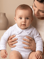 Body Bebê Menino Saída de Maternidade Bordado Flor-de-lis Azul
