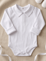 Body Bebê Menino Saída de Maternidade Bordado Flor-de-lis Branco