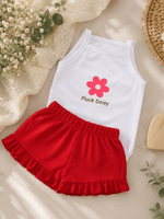 Conjunto Infantil Bebê Menina Floral com Short Babadinho Vermelho