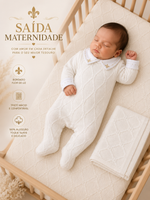 Kit Saída Maternidade Bebê Menino Tricô Off-White Flor-de-lis