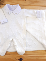 Kit Saída Maternidade Bebê Menino Tricô Off-White Flor-de-lis
