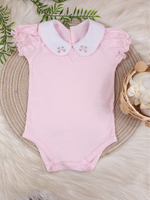 Body Bebê Menina 100% Algodão com Gola Rococó Bordada RN ao G