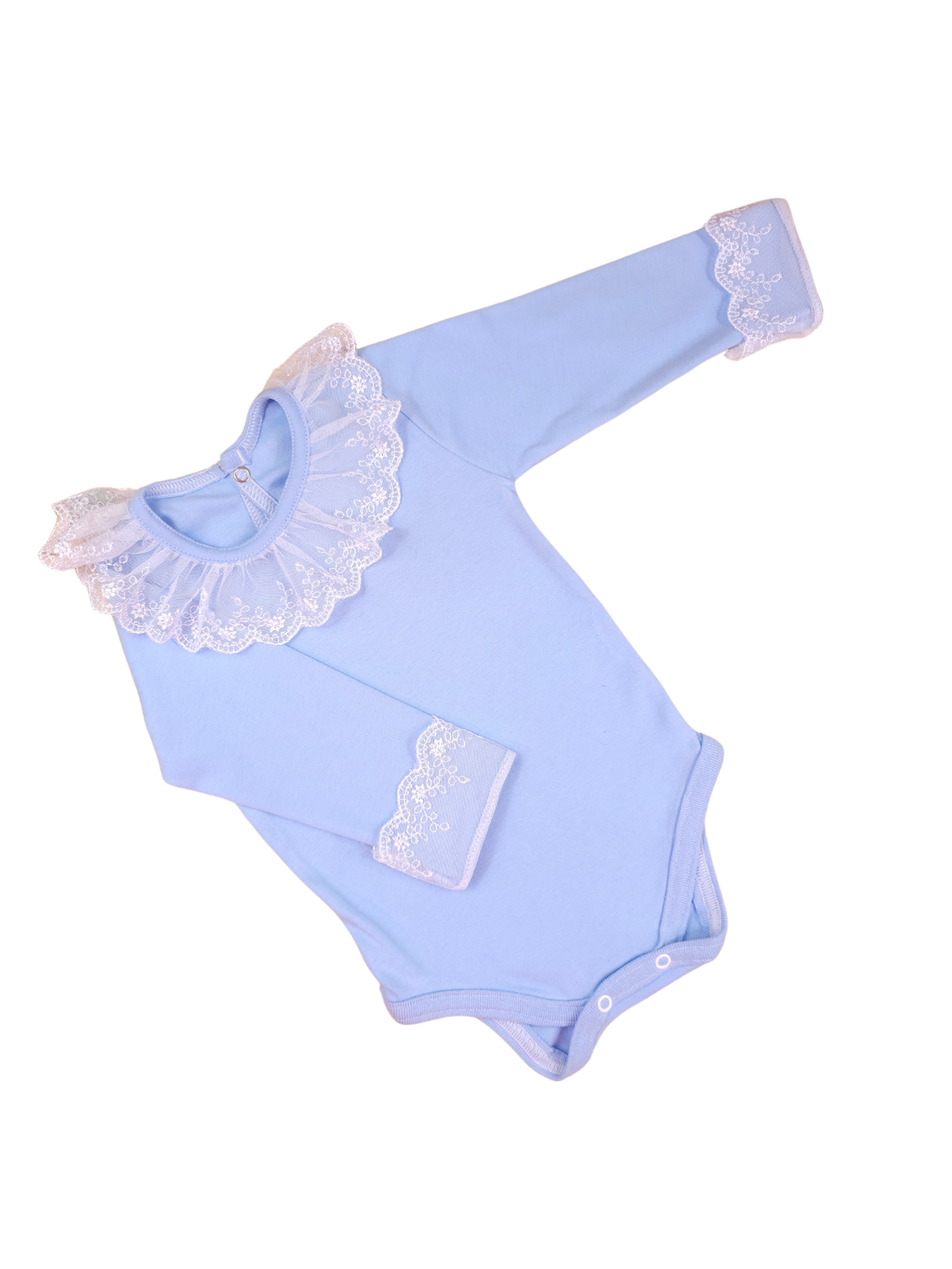 Body Bebê Menina Manga Longa com Gola Rendada Delicado 100% Algodão