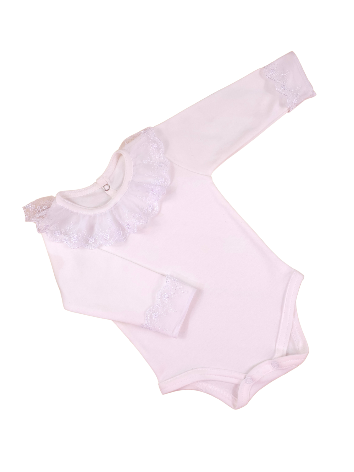 Body Infantil Menina Gola Rendada 100 Algodão Manga Longa RN ao G