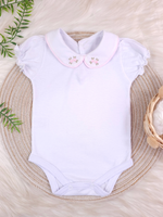 Body Bebê Menina 100% Algodão com Gola Rococó Bordada RN ao G