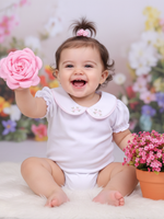 Body Bebê Menina 100% Algodão com Gola Rococó Bordada RN ao G