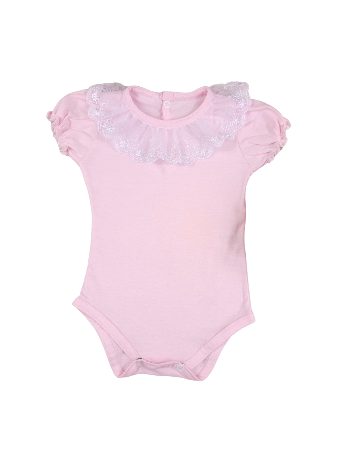 Body Bebê Menina 100% Algodão Gola Rendada Manga Curta RN ao G