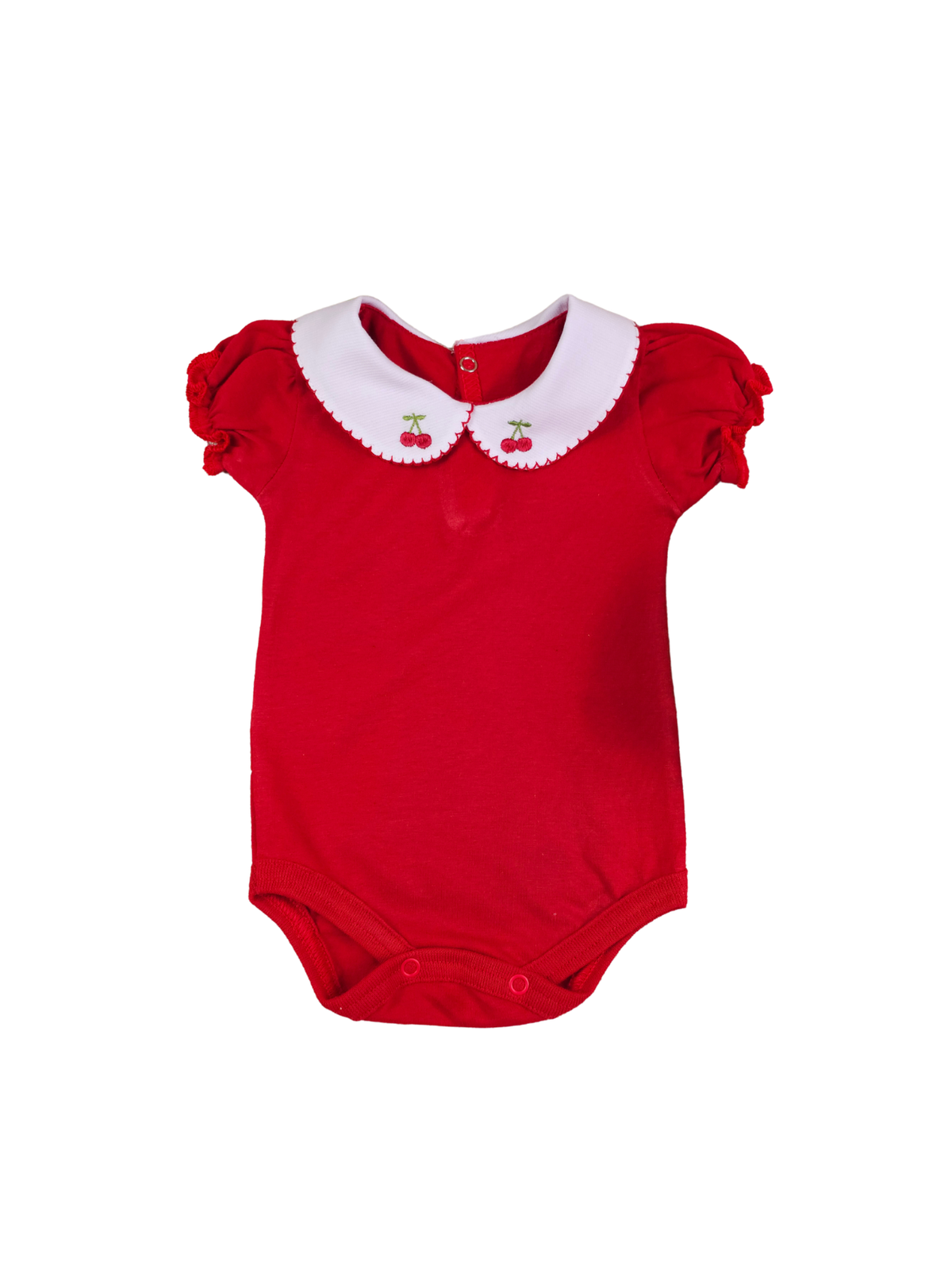 Body Menina Bebê Vermelho com Gola Cereja Delicado Manga Curta 100% Algodão