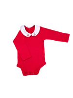Body Infantil Bebê Menina Vermelho com Gola Cereja Manga Longa 100% Algodão