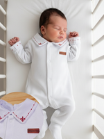 Kit Saida Maternidade Bebê Macacão em Tricotil e Body Bordado Algodão