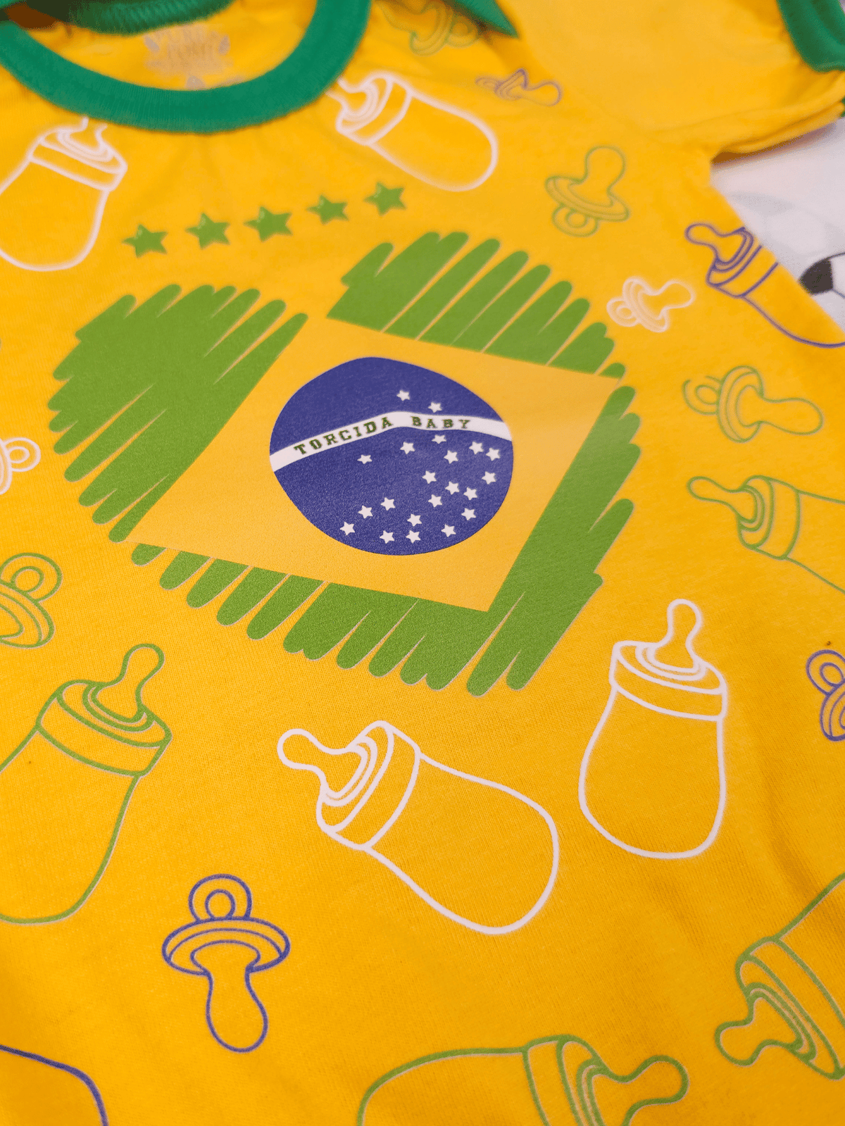 Body Bebê Brasil Manga Curta Torcida Baby Copa 100% Algodão
