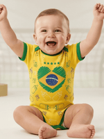 Body Bebê Brasil Manga Curta Torcida Baby Copa 100% Algodão