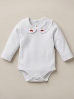Body Bebê Menina Branco com Gola Cereja Delicado Manga Longa 100% Algodão
