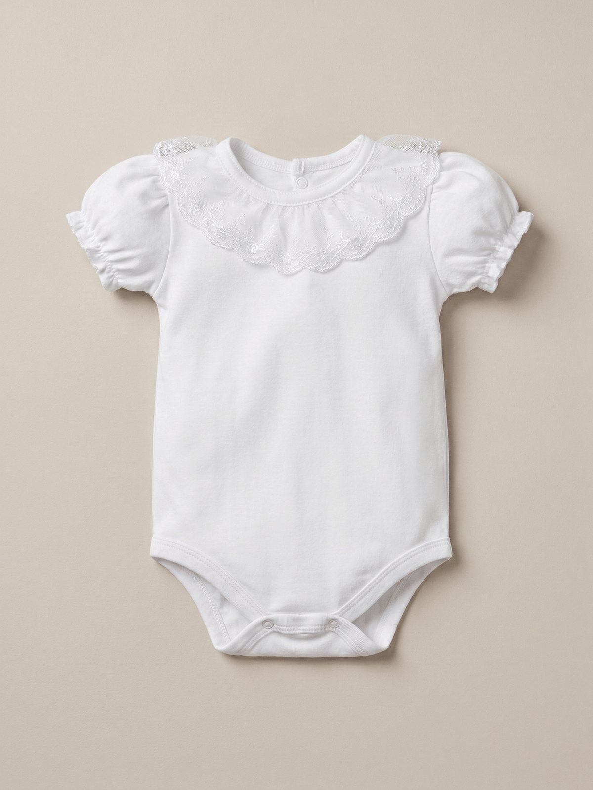 Body Infantil Bebê Menina Branco 100% Algodão – Gola Rendada