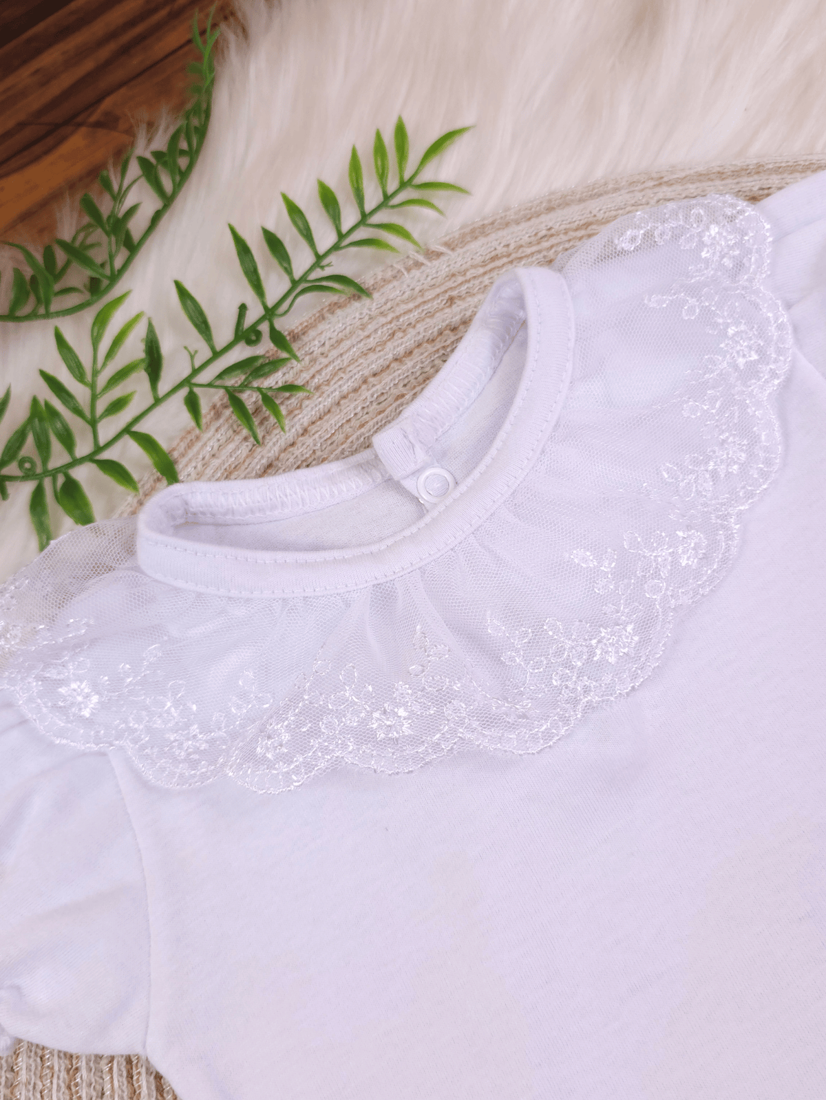 Body Infantil Bebê Menina Branco 100% Algodão – Gola Rendada