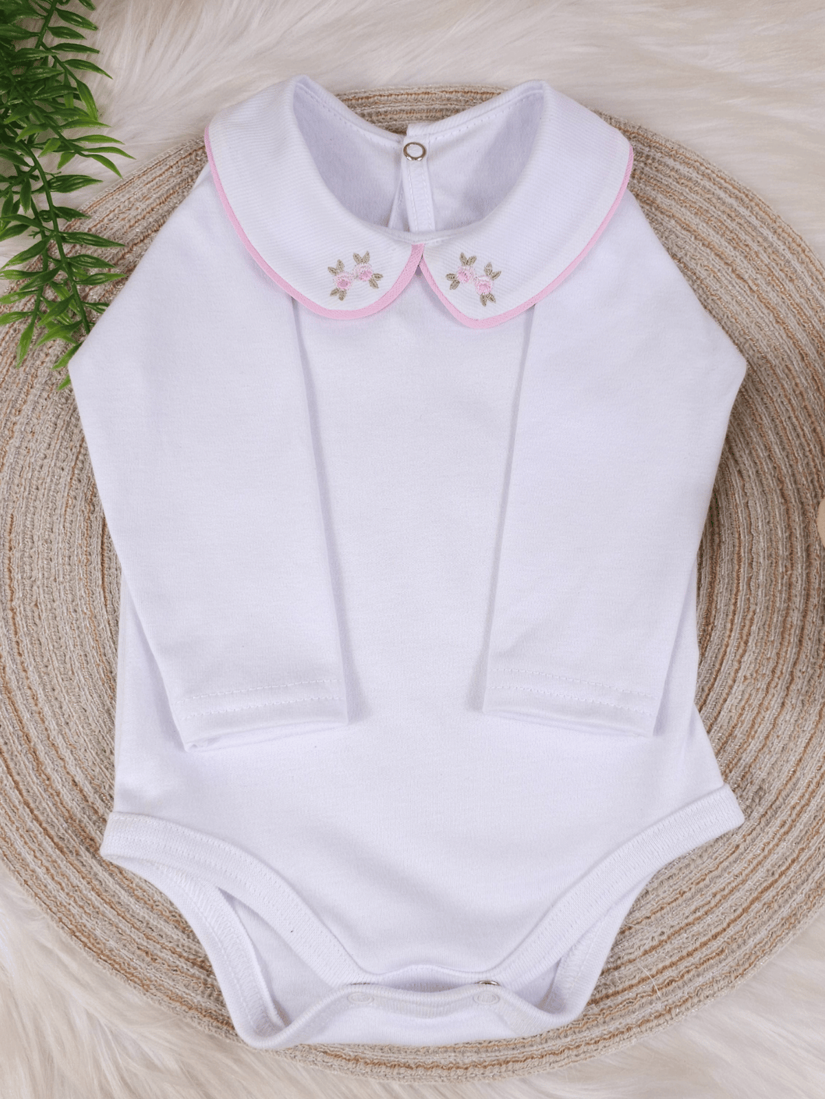 Saída de Maternidade Body Infantil Bebê Menina Gola Bordada Rococó
