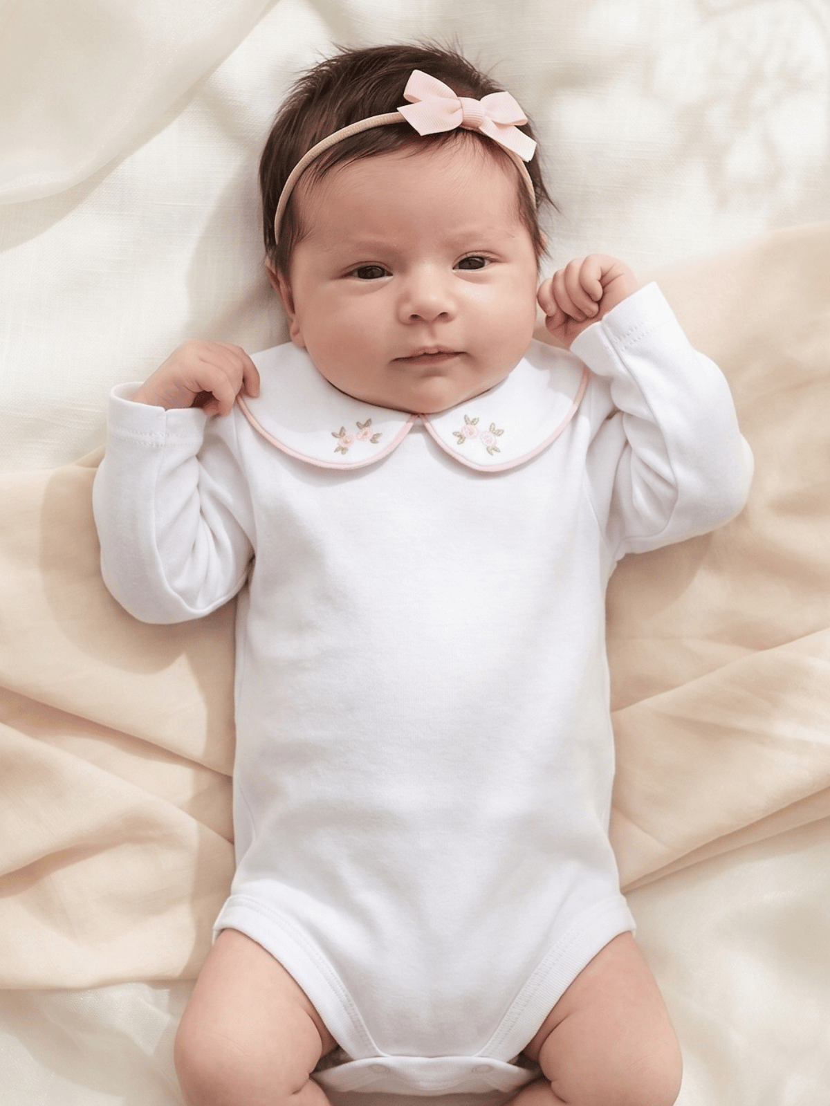 Saída de Maternidade Body Infantil Bebê Menina Gola Bordada Rococó