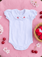 Kit 2 Body Bebê Menina Verão Manga Bufante Bordado Cereja