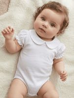 Body Bebê Menina Branco com Gola Picueta Delicado Manga Curta 100% Algodão