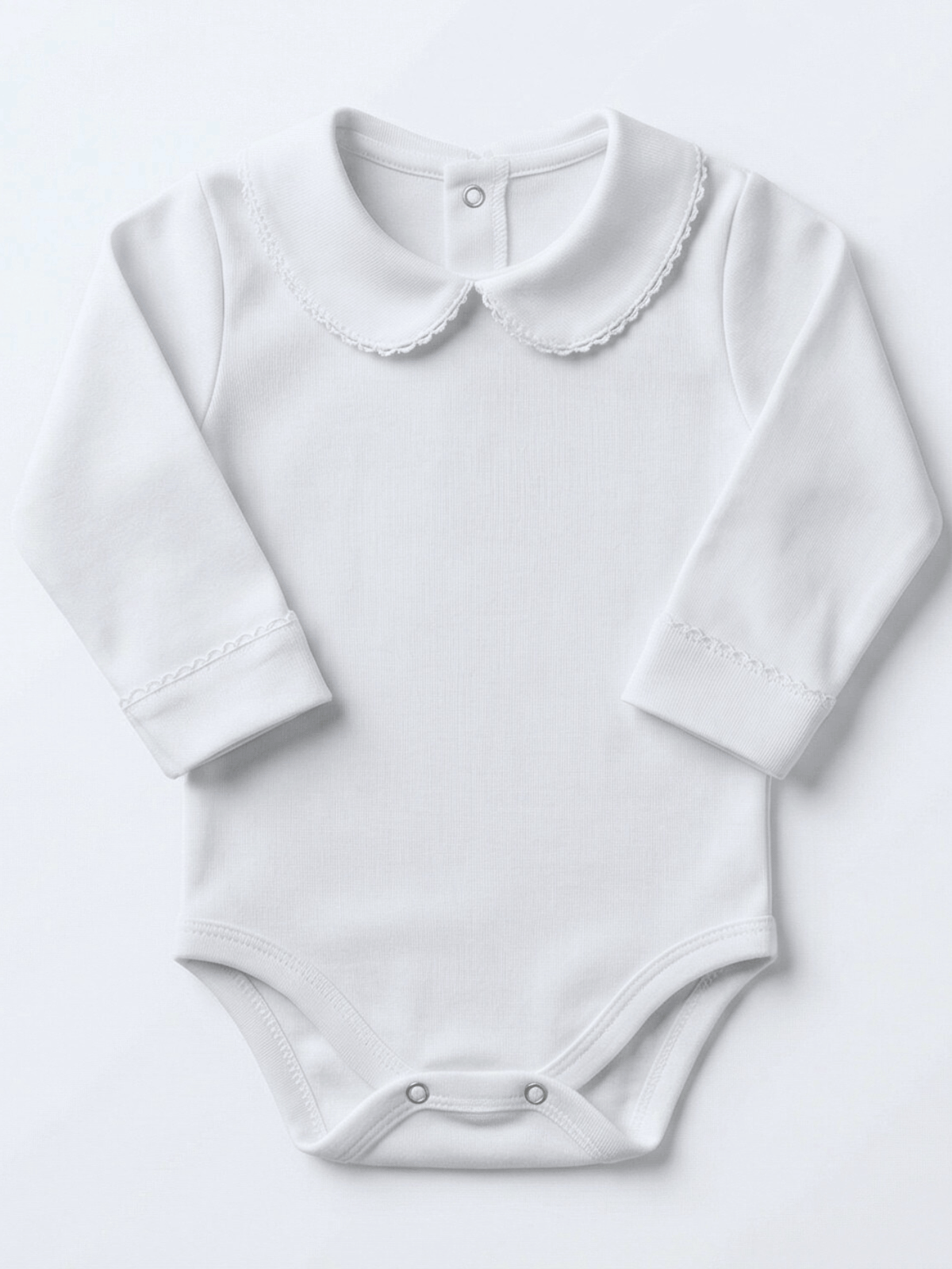 Body Bebê Menina Branco com Gola Picueta Delicado Manga Longa 100% Algodão