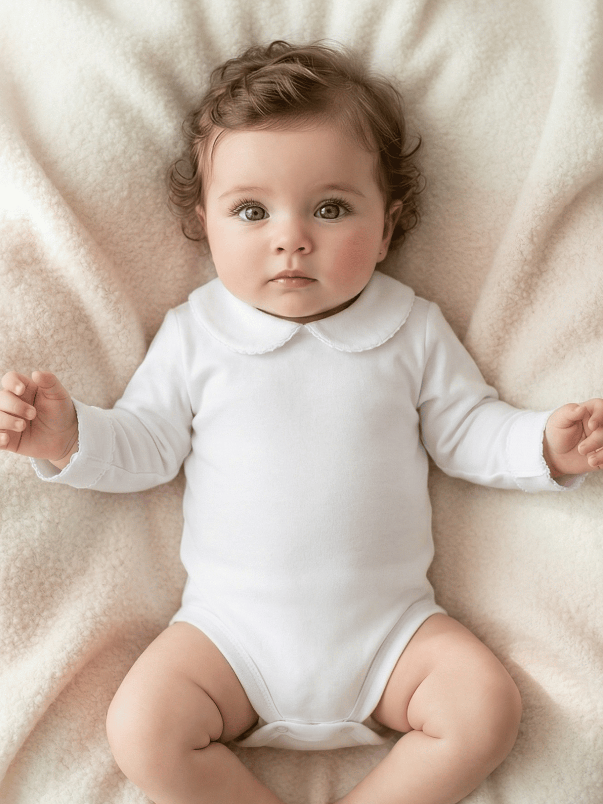 Body Bebê Menina Branco com Gola Picueta Delicado Manga Longa 100% Algodão