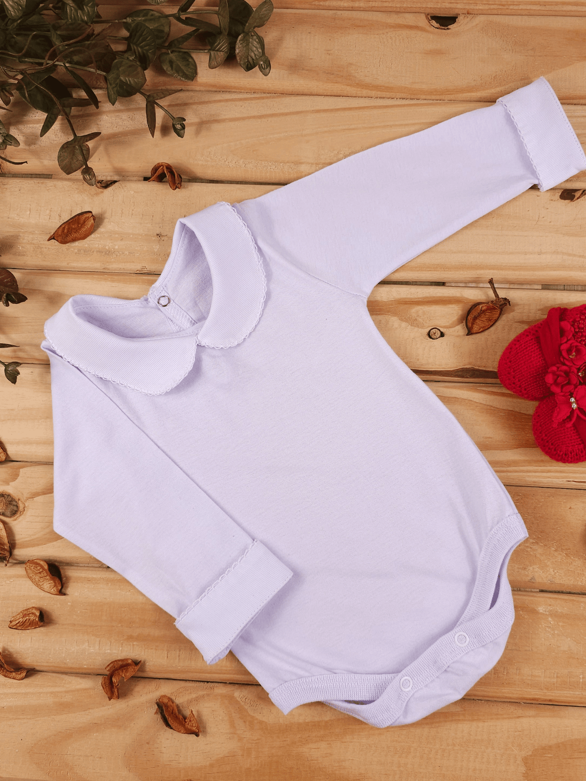 Body Bebê Menina Branco com Gola Picueta Delicado Manga Longa 100% Algodão