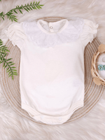 Body Bebê Menina Off-White 100% Algodão Gola Rendada Manga Curta RN ao G