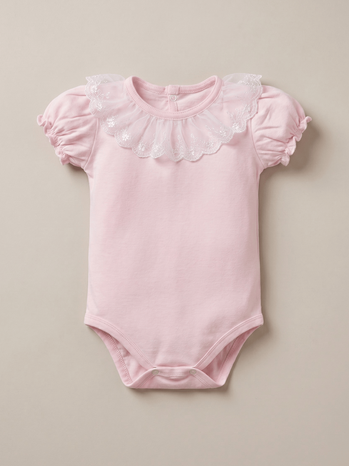 Body Bebê Menina Rosa 100% Algodão Gola Rendada Manga Curta RN ao G
