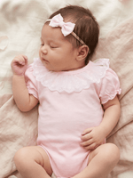 Body Bebê Menina Rosa 100% Algodão Gola Rendada Manga Curta RN ao G
