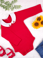Body Infantil Bebê Menina Vermelho com Gola Cereja Manga Longa 100% Algodão